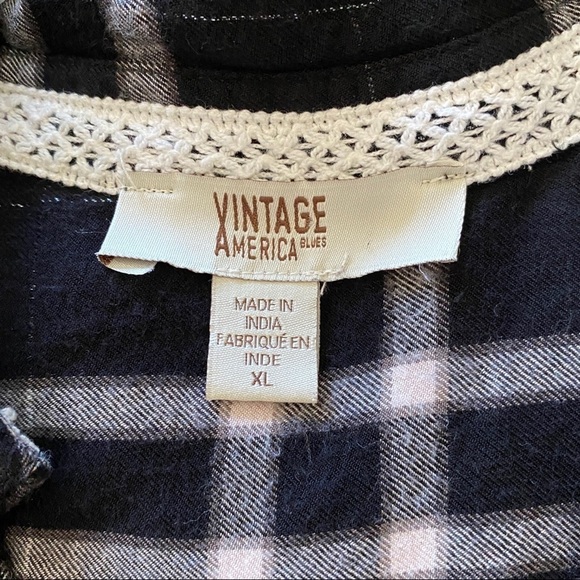 Vintage America Plaid Shirt Embroidery Black Size XL - Picture 4 of 5